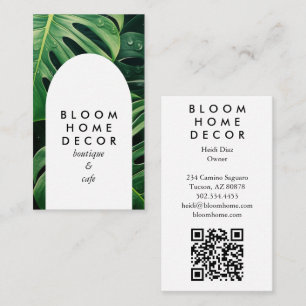 Unique Monstera Leaf Photography QR Code Arch Business Card