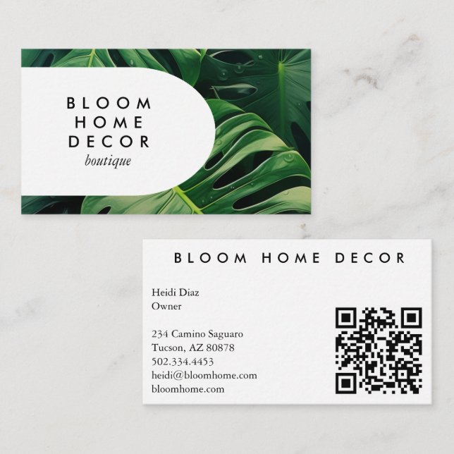 Unique Monstera Leaf Photography QR Code Arch Business Card (Front/Back)