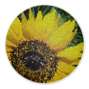 Unique Mosaic Tiles Bright Yellow Sunflower Ceramic Knob