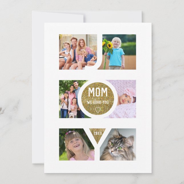 Unique Mother’s Day Greetings Family Photos Holiday Card (Front)