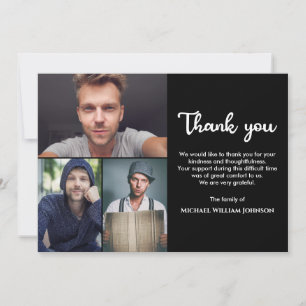 Unique Mourning Funeral Memorial 3 Photo Collage Thank You Card
