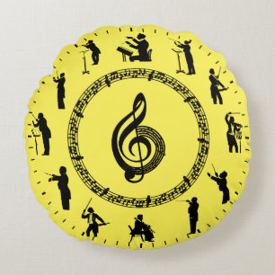 Unique Music Silhouettes Themed Round Pillow