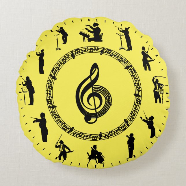 Unique Music Silhouettes Themed Round Pillow (Front)
