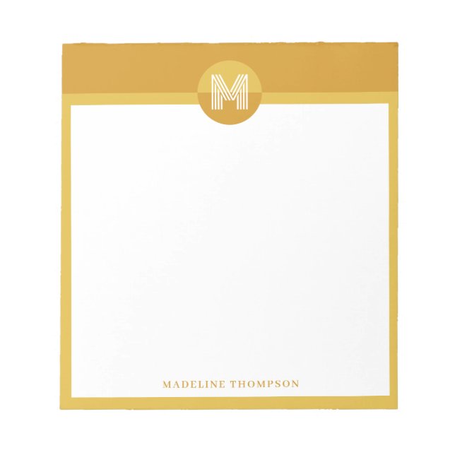 Unique Mustard Yellow Geometric Modern Monogram Notepad (Front)