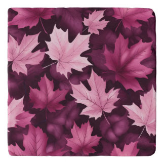 Unique Muted Burgundy Maple Leaf Marble Trivet