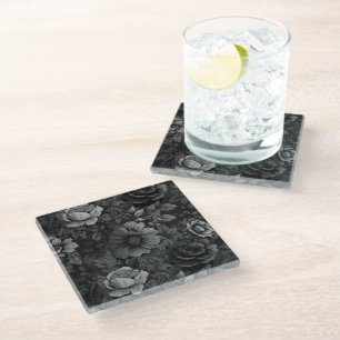 Unique Muted Colors Vintage Floral Print Glass Coaster