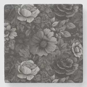 Unique Muted Gray Colors Vintage Floral Print Stone Coaster