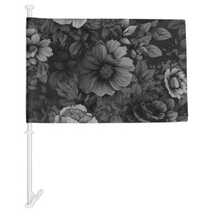 Unique Muted Tones of Gray Vintage Floral Print Car Flag