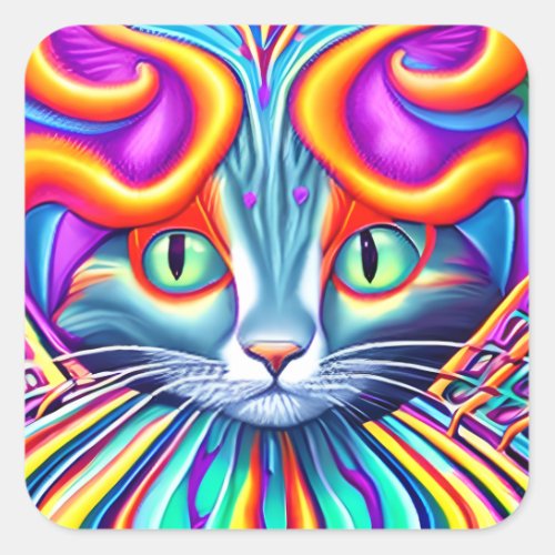  Unique Mystical Kitty Cat Square Sticker