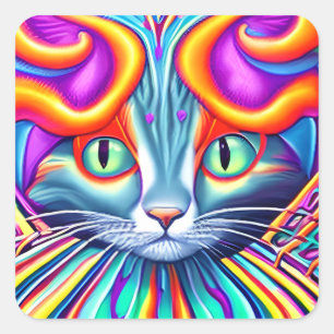  Unique Mystical Kitty Cat Square Sticker