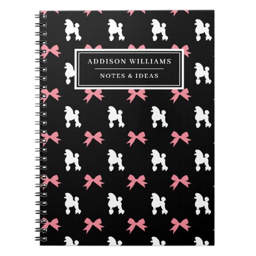 Unique Name Girly Pink Ribbons Poodles Pattern Notebook