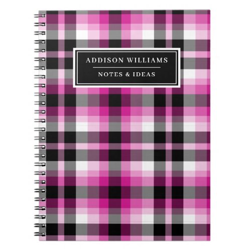 Unique Name Hot Pink Black Plaid Pattern Notebook