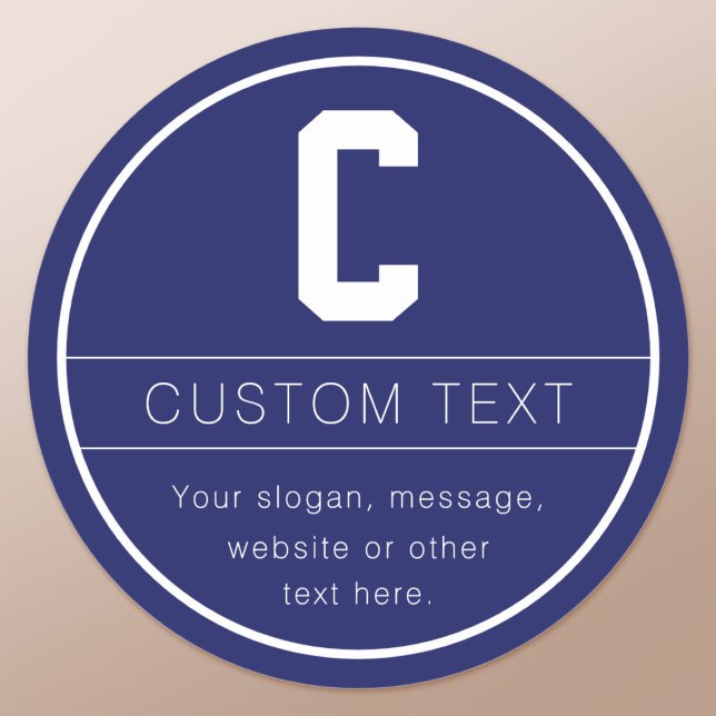 Unique Name & Monogram Template | Navy Blue Classic Round Sticker (Creator Uploaded)