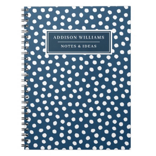 Unique Name Navy Blue White Dots Custom Notebook