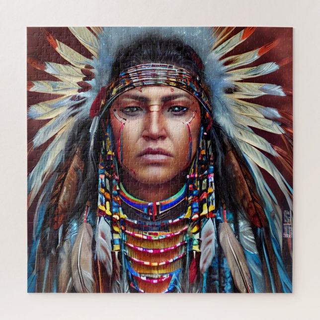 Unique Native American Warrior Jigsaw Puzzle (Vertical)