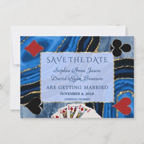Unique Navy Blue Agate Vegas Poker Wedding Save The Date