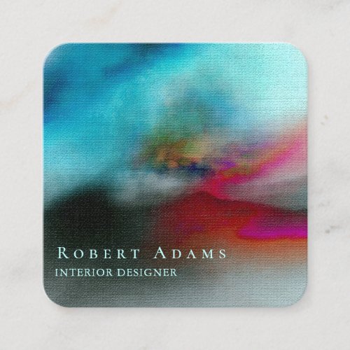 Unique Navy Blue and Burgundy Watercolour Abstract Square Business Card