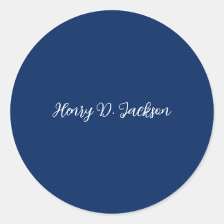 Unique Navy Blue Classical Handwriting Plain Classic Round Sticker