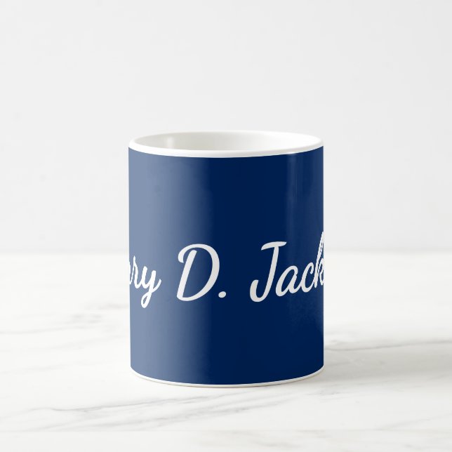 Unique Navy Blue Classical Handwriting Plain Coffee Mug (Center)