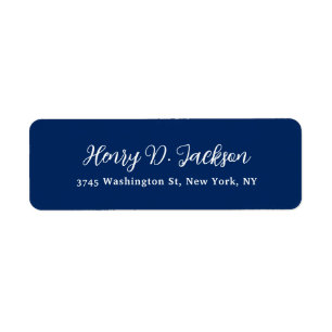 Unique Navy Blue Classical Handwriting Plain Label
