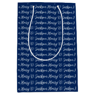 Unique Navy Blue Classical Handwriting Plain Medium Gift Bag