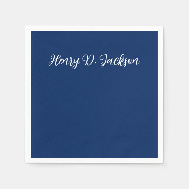 Unique Navy Blue Classical Handwriting Plain Napkins (Front)