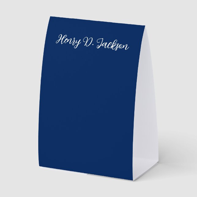 Unique Navy Blue Classical Handwriting Plain Paper Table Tent (Front)