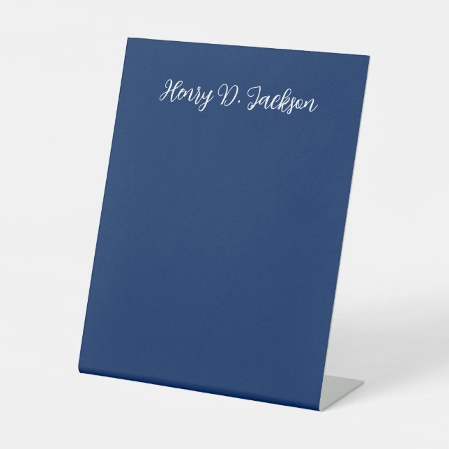 Unique Navy Blue Classical Handwriting Plain Pedestal Sign (Front)