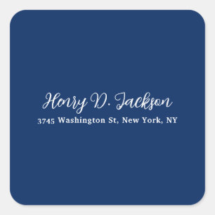 Unique Navy Blue Classical Handwriting Plain Square Sticker