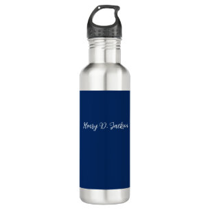 Unique Navy Blue Classical Handwriting Plain Stainless Steel Water Bottle