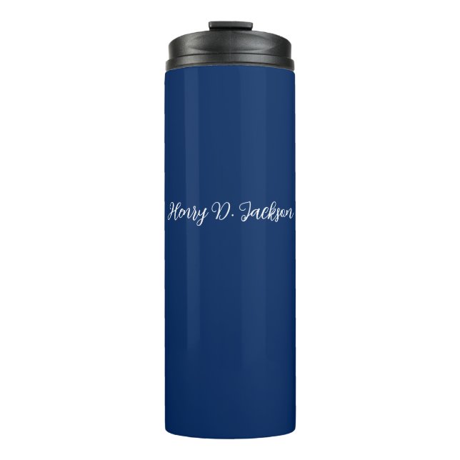 Unique Navy Blue Classical Handwriting Plain Thermal Tumbler (Front)