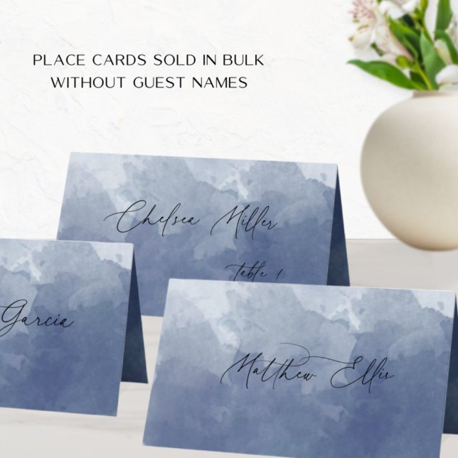 Unique Navy Blue Watercolor Background Folded Place Card (Creator Uploaded)