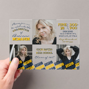 Unique Navy & Gold Graduation 3 Photo Frosted Acrylic Invitations