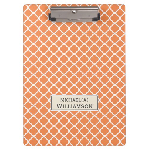 Unique Nectarine Orange  White Quatrefoil Pattern Clipboard