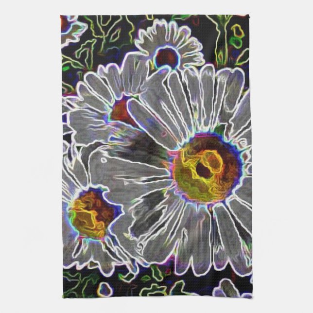 Unique Neon Daisies Kitchen Towel (Vertical)