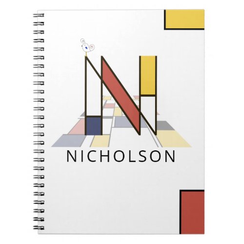 Unique Neoplasticism Style Monogram Letter N Notebook