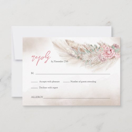 Unique neutral light brown pampas dusty rose RSVP