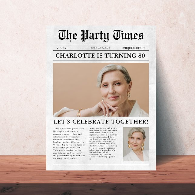 Unique newspaper 80th Birthday Photo welcome Foam Board (Creator Uploaded)