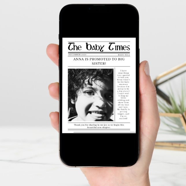 Unique Newspaper Big Sister Pregnancy Announcement (Front Digital)