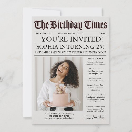 Unique Newspaper Birthday Party Invitation