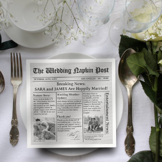 Unique Newspaper Fun Facts Photos Wedding Napkins