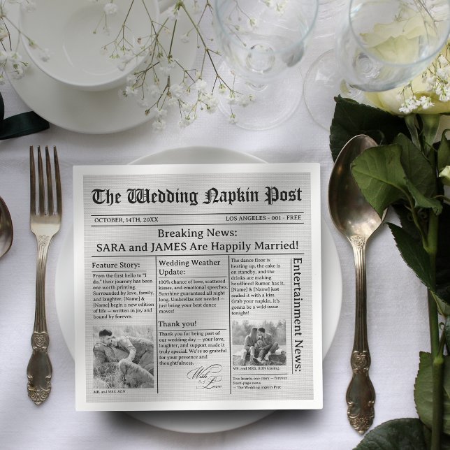 Unique Newspaper Fun Facts Photos Wedding Napkins (Creator Uploaded)