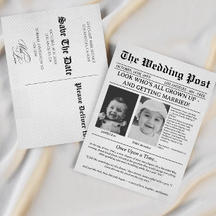 Unique Newspaper Funny Kids Save the Date Wedding Postcard