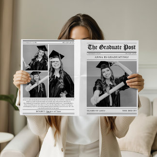 Unique Newspaper Graduation 4 Photo Collage 2026 Card
