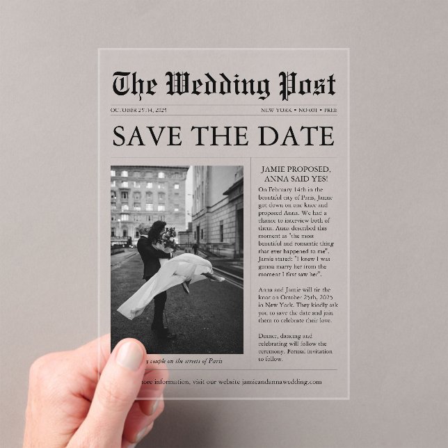 Unique Newspaper Photo Save the Date Acrylic Invitations (Insitu (Handheld))