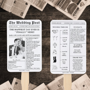 Unique Newspaper Photo Wedding Program Timeline  Hand Fan