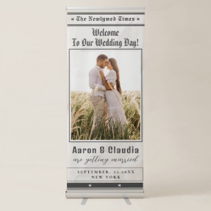 Unique Newspaper Theme Photo Wedding Welcome Retractable Banner