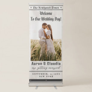 Unique Newspaper Theme Photo Wedding Welcome Retractable Banner