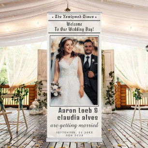Unique Newspaper Theme Photo Wedding Welcome Retractable Banner