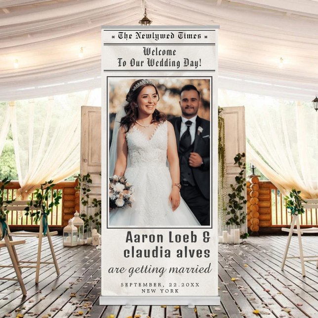 Unique Newspaper Theme Photo Wedding Welcome  Retractable Banner (Creator Uploaded)